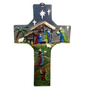 ITALIAN GLASS COMPANY Nativity Scene Wall Cross Decor — BEAUTIFUL!!!